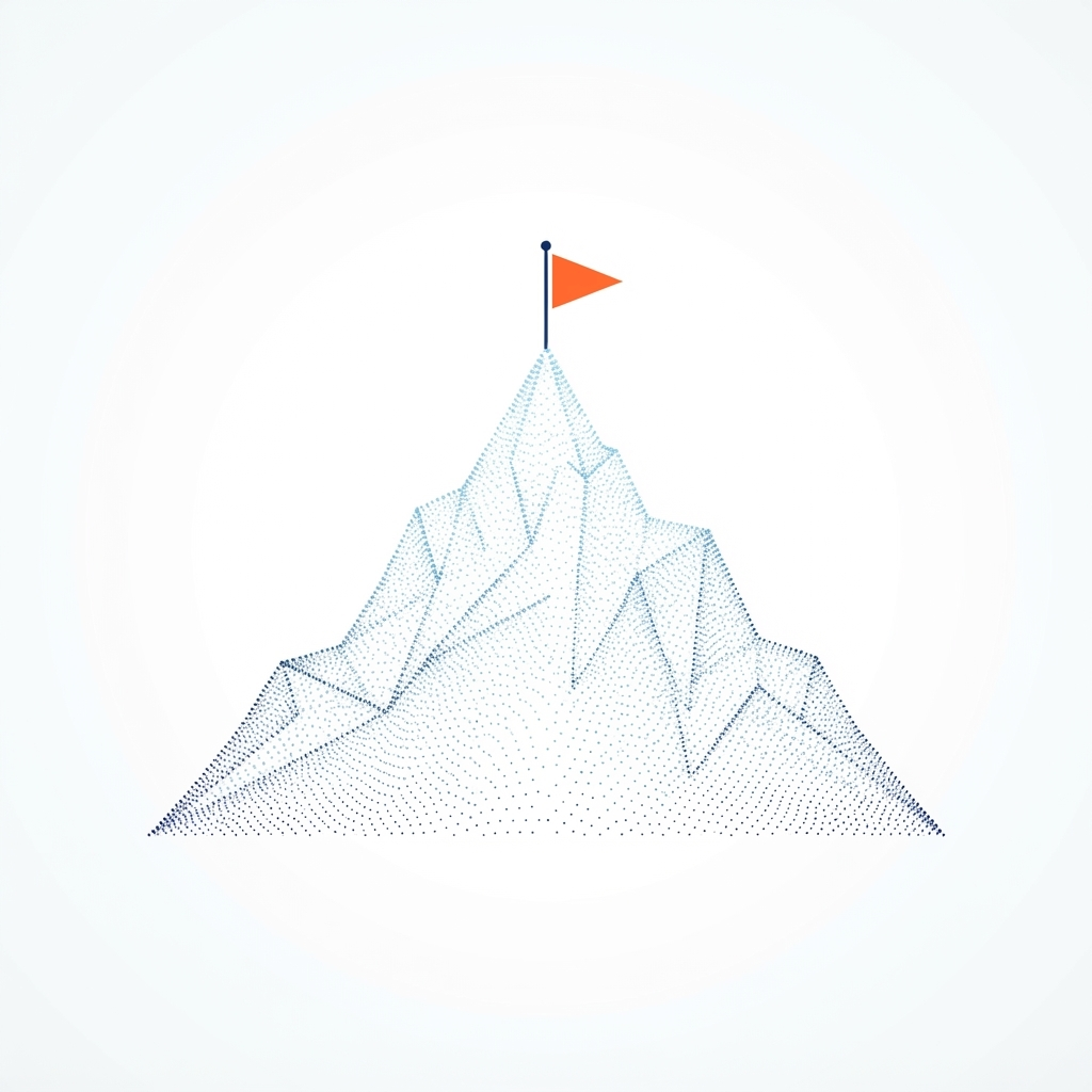 Stylized mountain summit with a flag planted at the peak, representing sustained performance